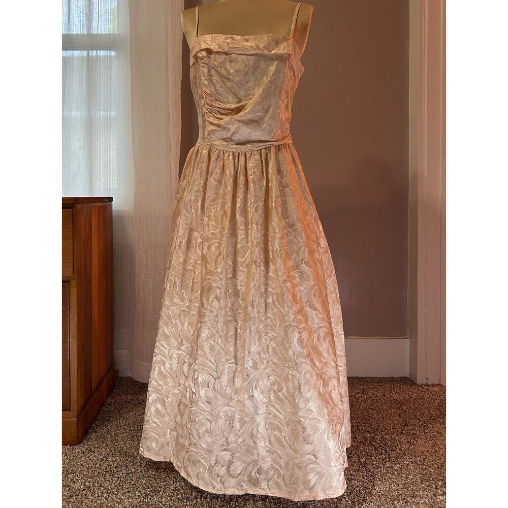 Vintage Brocade Pink Formal Gown Medium Grace Kelly Old Hollywood Glamour